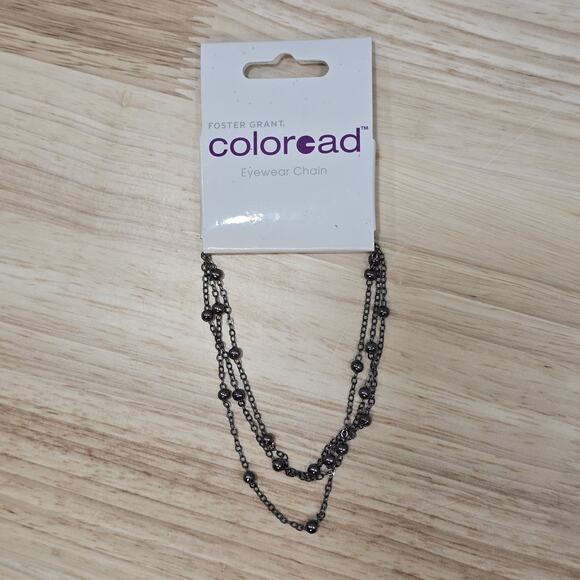 Foster Grant 17" Coloread Eyewear Chain Gunmetal Tone Beaded Eyeglass Chain - Picture 1 of 6
